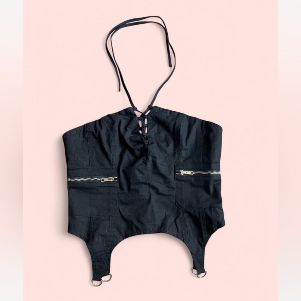 Black Halter Top with Zipper Details